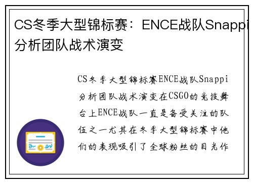 CS冬季大型锦标赛：ENCE战队Snappi分析团队战术演变