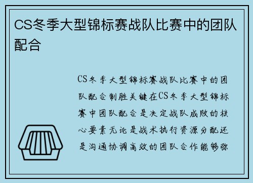 CS冬季大型锦标赛战队比赛中的团队配合